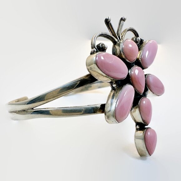 Dragonfly Bracelet: Sterling Silver Pink Conch Shell Vintage Cuff Handcrafted - Picture 3 of 5